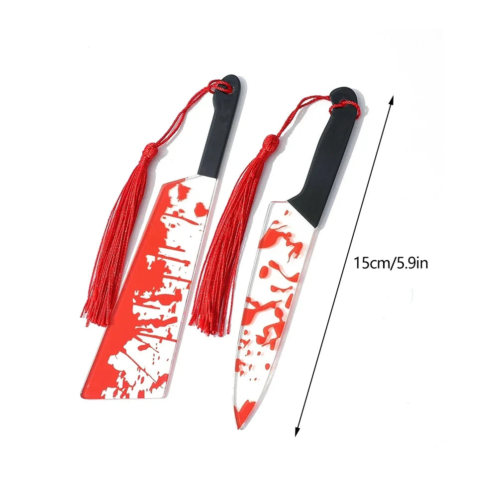 Horror Knife Acrylic Bookmark with Black Tassel