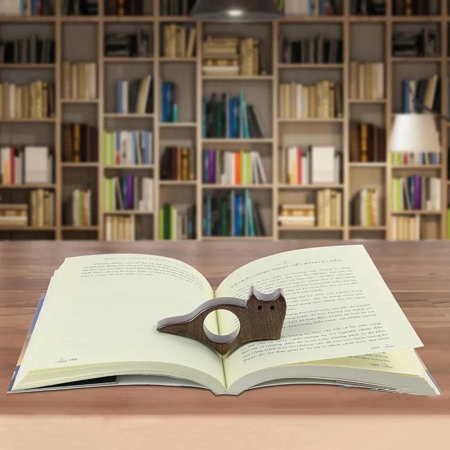 Wooden Cat Page Holder for One-Handed Reading