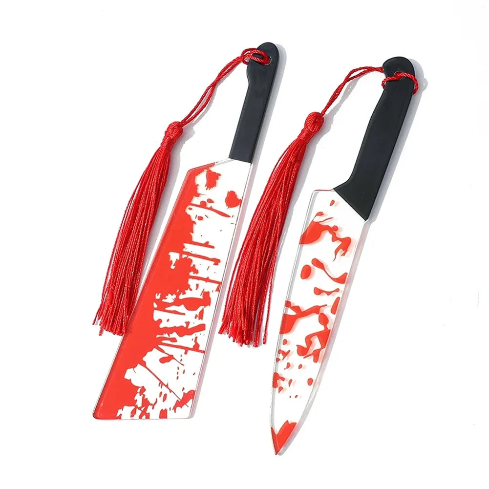 Horror Knife Acrylic Bookmark with Black Tassel