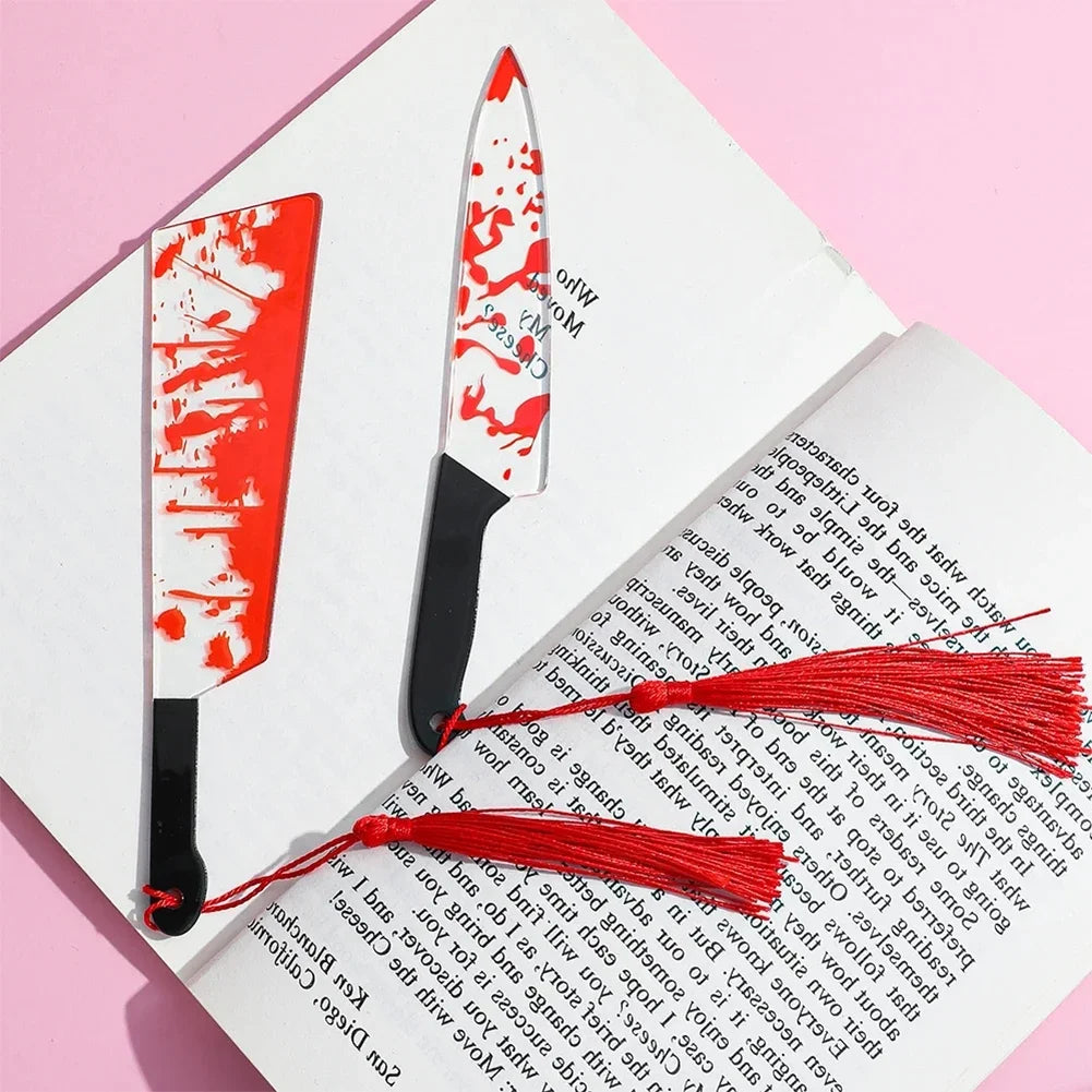 Horror Knife Acrylic Bookmark with Black Tassel