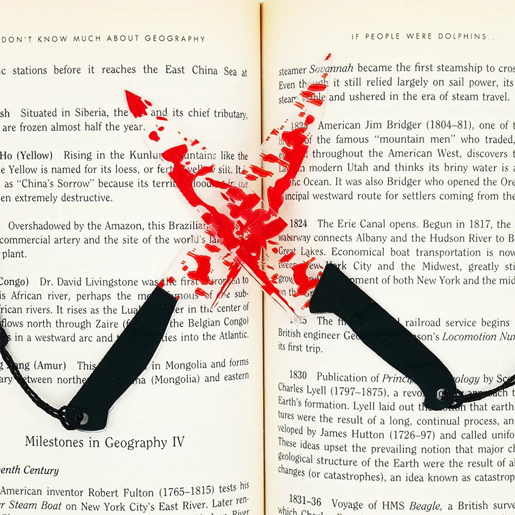 Horror Knife Acrylic Bookmark with Black Tassel