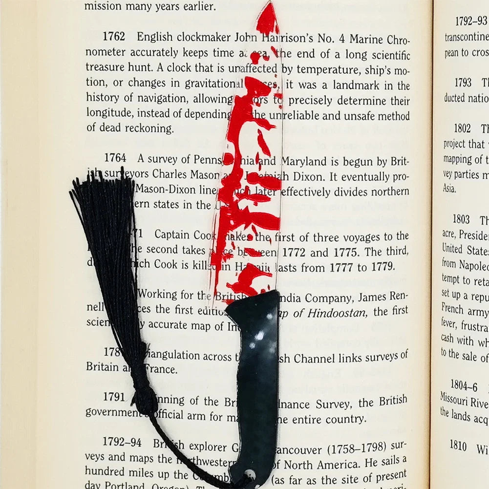 Horror Knife Acrylic Bookmark with Black Tassel