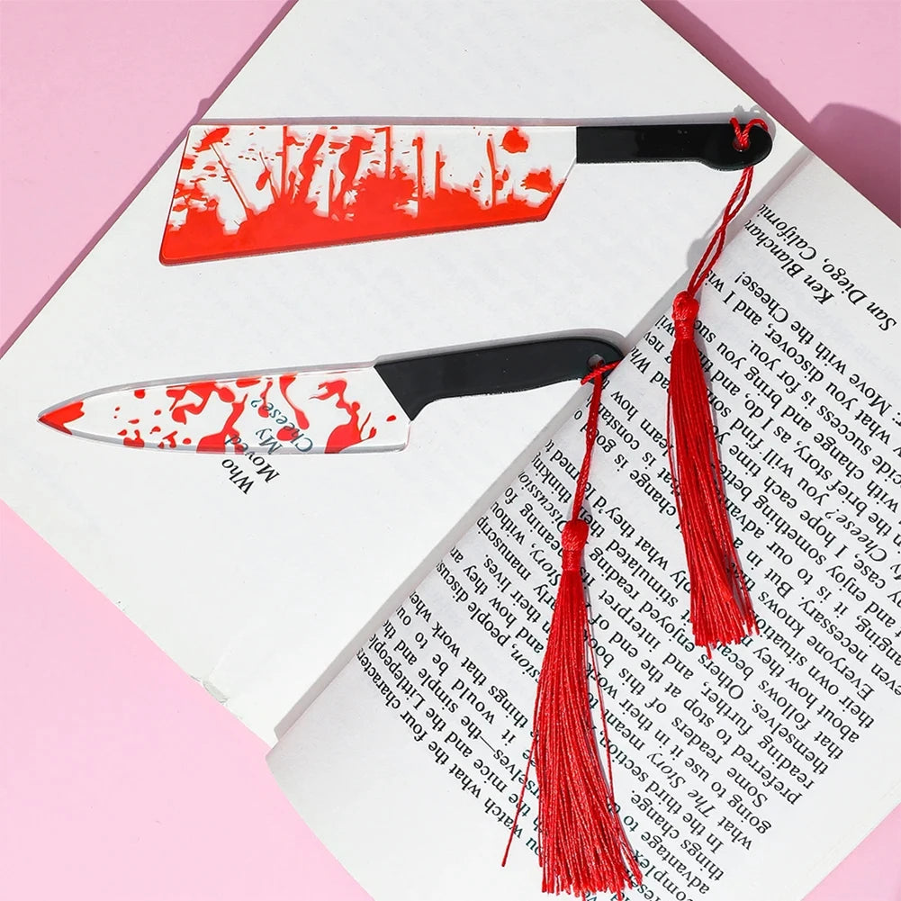 Horror Knife Acrylic Bookmark with Black Tassel