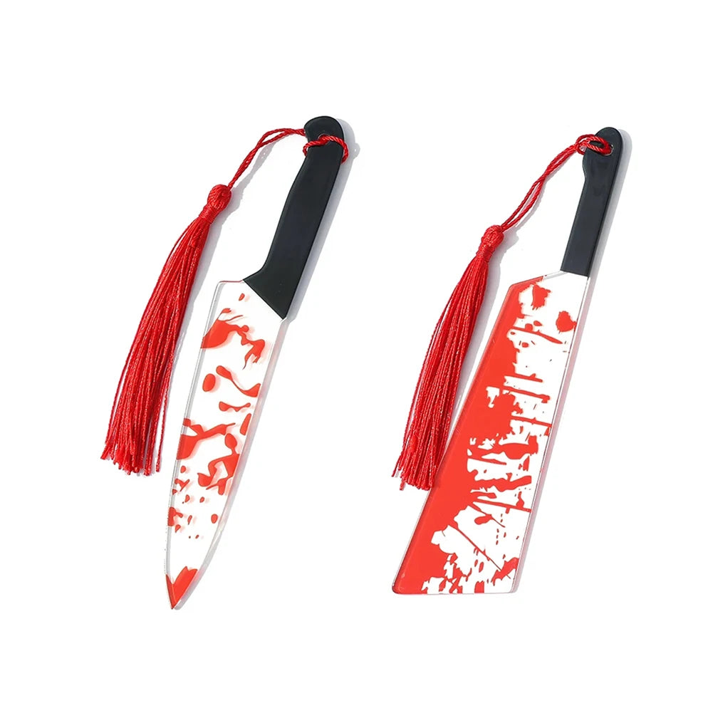 Horror Knife Acrylic Bookmark with Black Tassel