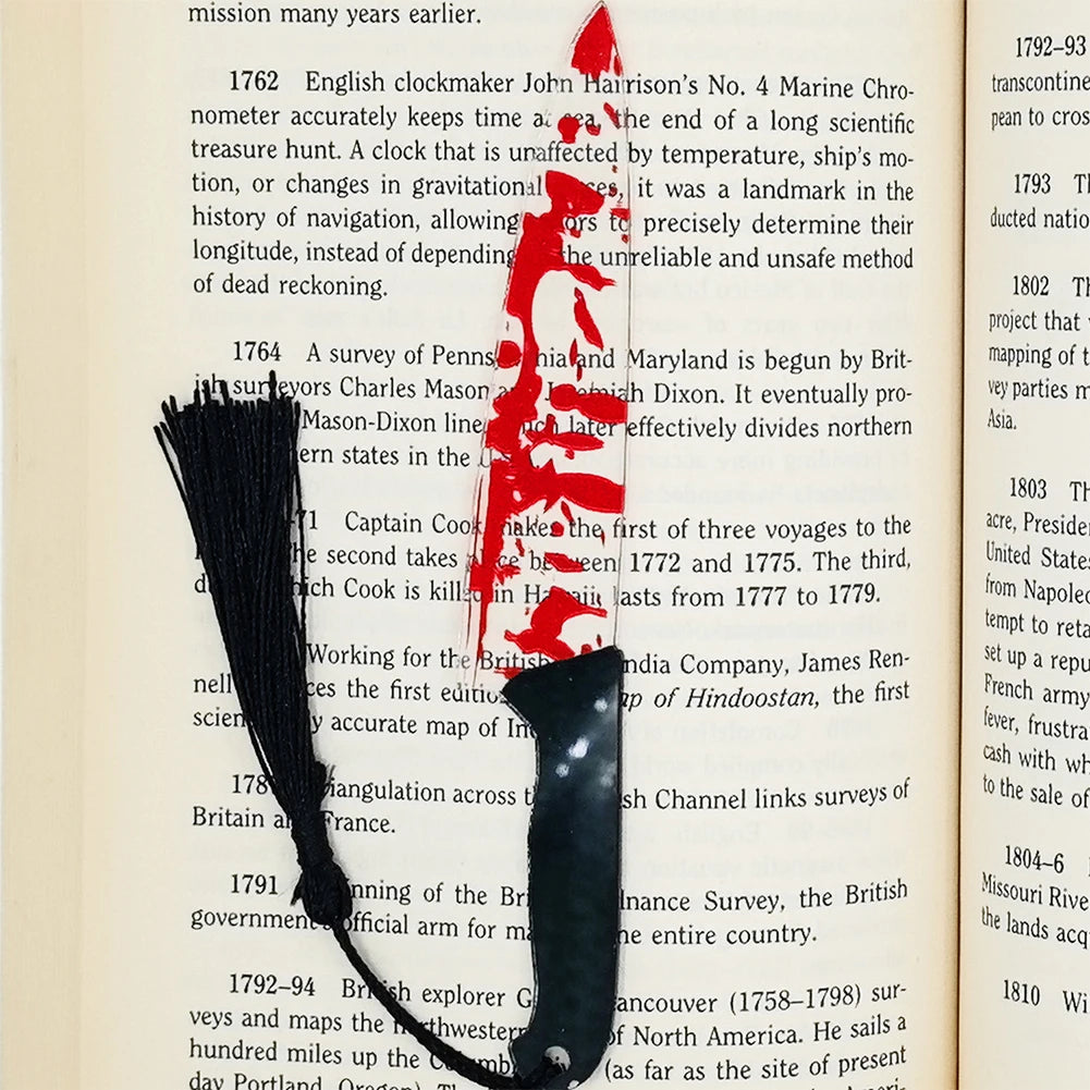 Horror Knife Acrylic Bookmark with Black Tassel