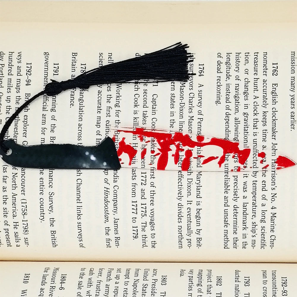 Horror Knife Acrylic Bookmark with Black Tassel